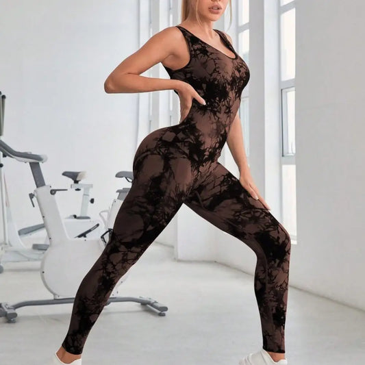 Athletic Wear Jumpsuit Yoga Jumpsuit Tie-dye Butt-lifted Women's Sport Jumpsuit for Jogging Yoga Contrast Color Athletic Wear