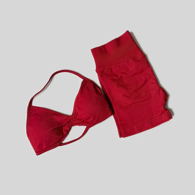 Impact Gym Set Women 2 Piece Sets Halter Neck Tank Tops High Waist Scrunch Seamless Shorts Sport Suit Sportswear Workout Set