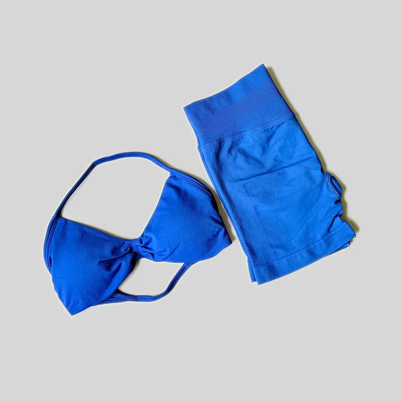 Impact Gym Set Women 2 Piece Sets Halter Neck Tank Tops High Waist Scrunch Seamless Shorts Sport Suit Sportswear Workout Set