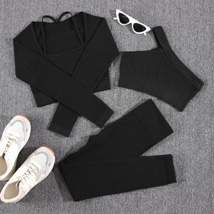 1/2/3/4/5PCS Gym Leggings Women Pants Sets Thread Sexy Sport Autumn  T-Shirt Sets Seamless Outdoors Activewear Suit Tank Top