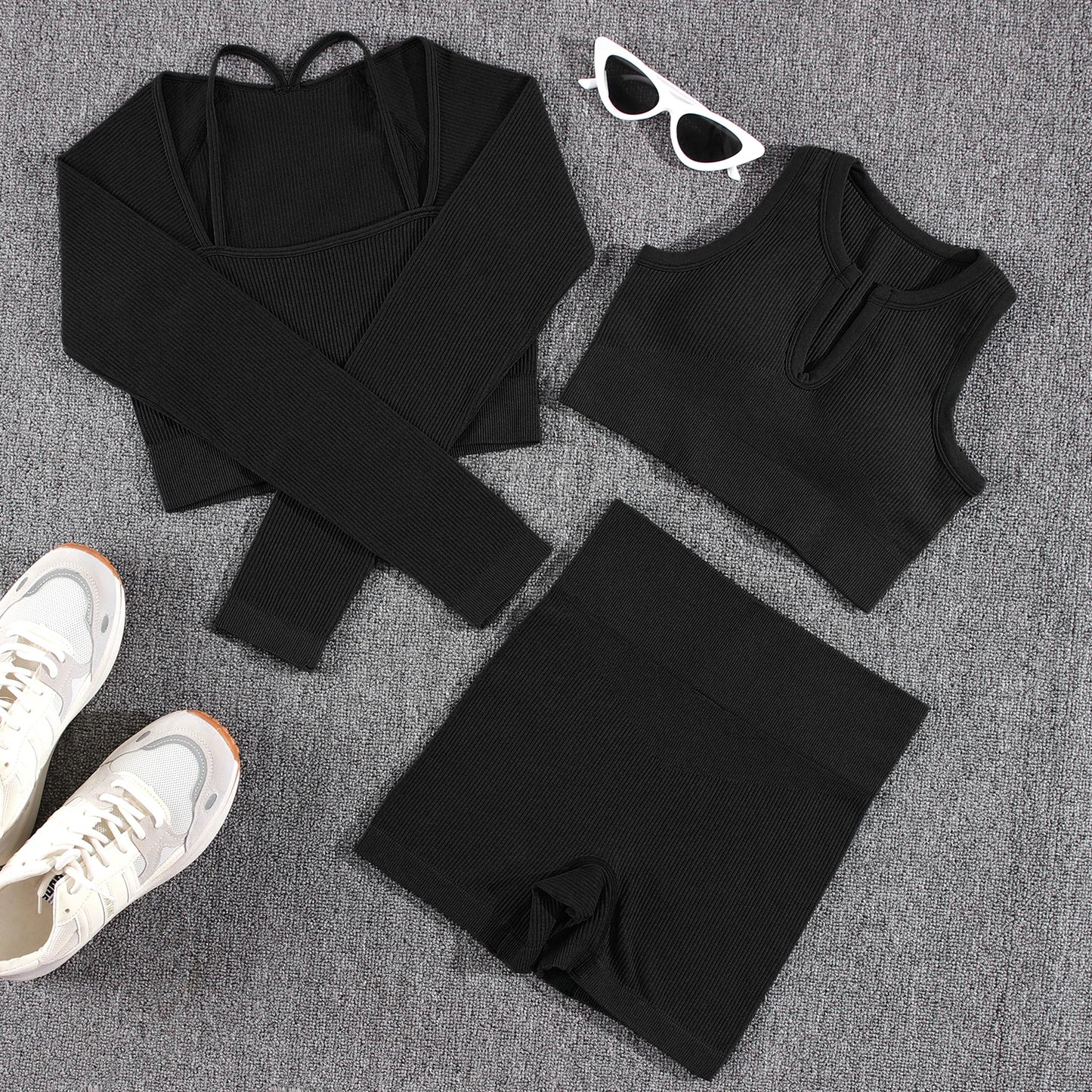 1/2/3/4/5PCS Gym Leggings Women Pants Sets Thread Sexy Sport Autumn  T-Shirt Sets Seamless Outdoors Activewear Suit Tank Top