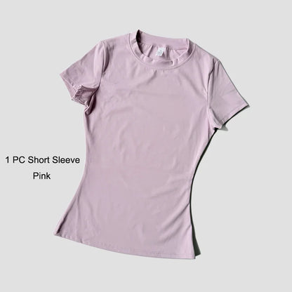 Quick-Drying Gym Leggings Set Sport Suit Short Sleeve Breathable Stretchy Slim Fitness Active Top Tight Gym Set