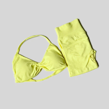 Impact Gym Set Women 2 Piece Sets Halter Neck Tank Tops High Waist Scrunch Seamless Shorts Sport Suit Sportswear Workout Set