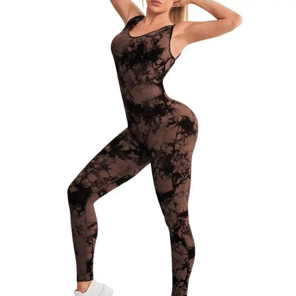Athletic Wear Jumpsuit Yoga Jumpsuit Tie-dye Butt-lifted Women's Sport Jumpsuit for Jogging Yoga Contrast Color Athletic Wear