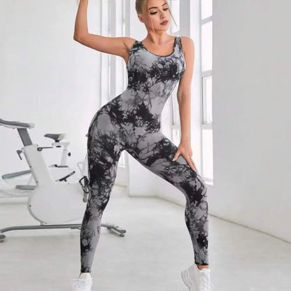 Athletic Wear Jumpsuit Yoga Jumpsuit Tie-dye Butt-lifted Women's Sport Jumpsuit for Jogging Yoga Contrast Color Athletic Wear