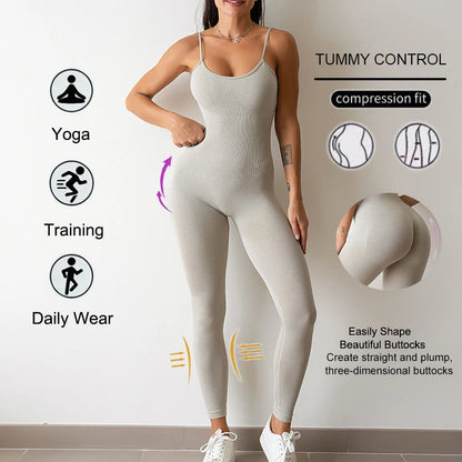 Sport Studio Women's Solid Color Slim Fitting Bodysuit Jumpsuit Sexy Unitard With Straps Workout Sets Women Sports Wear