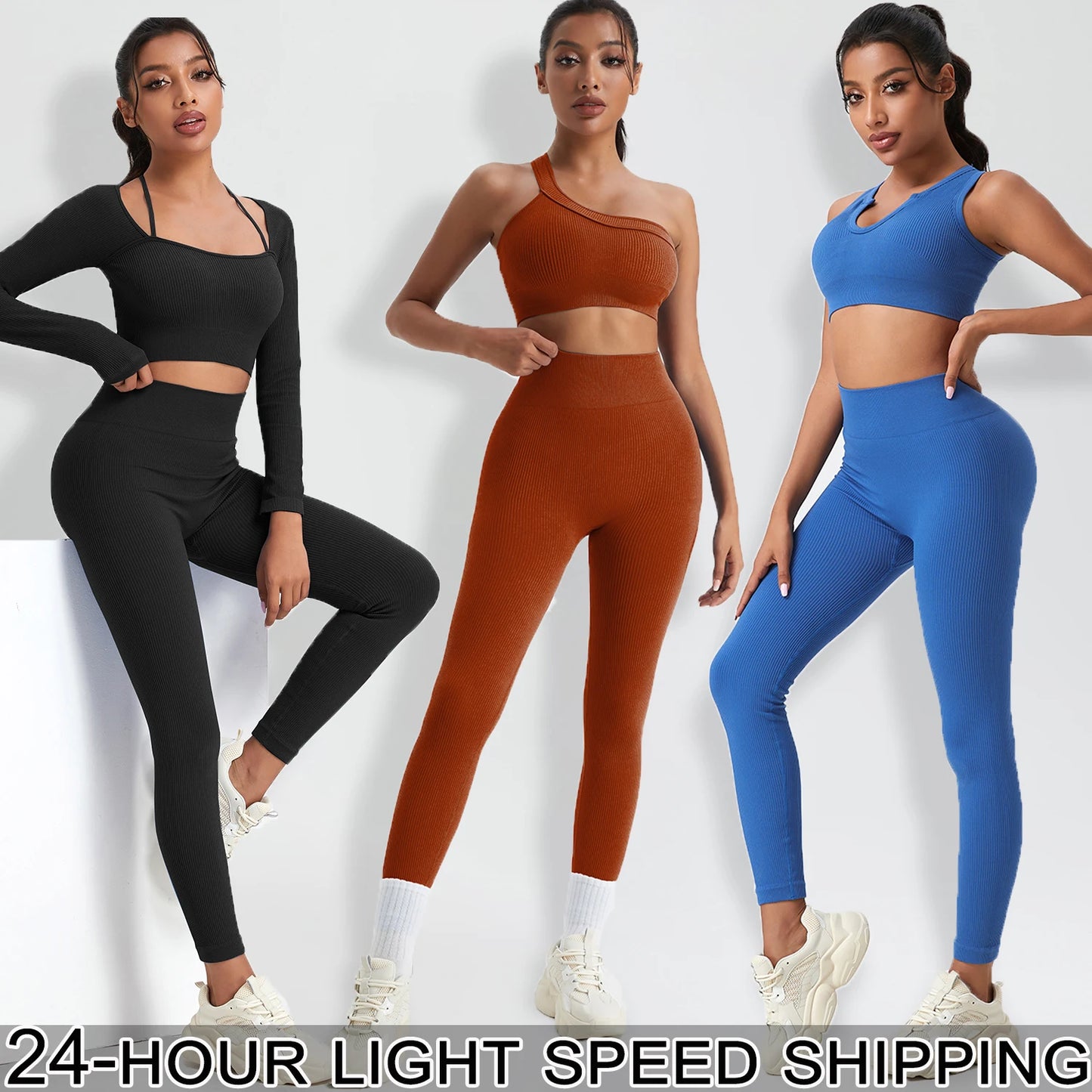 1/2/3/4/5PCS Gym Leggings Women Pants Sets Thread Sexy Sport Autumn  T-Shirt Sets Seamless Outdoors Activewear Suit Tank Top