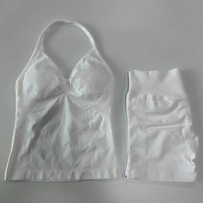 2 Pieces Impact Sports Set Women Backless Tank Yoga Tops High Waist Scrunch Seamless Shorts Sport Gym Set Sportswear Workout Set