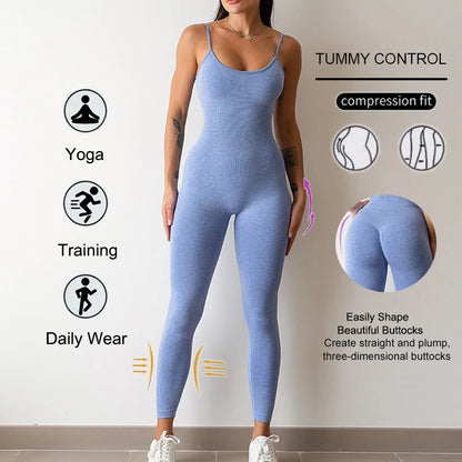 Sport Studio Women's Solid Color Slim Fitting Bodysuit Jumpsuit Sexy Unitard With Straps Workout Sets Women Sports Wear