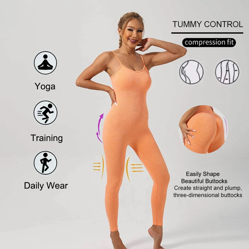 Sport Studio Women's Solid Color Slim Fitting Bodysuit Jumpsuit Sexy Unitard With Straps Workout Sets Women Sports Wear