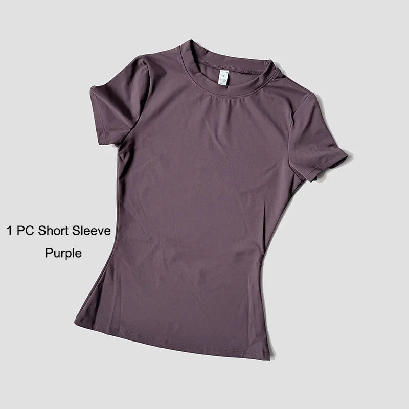 Quick-Drying Gym Leggings Set Sport Suit Short Sleeve Breathable Stretchy Slim Fitness Active Top Tight Gym Set