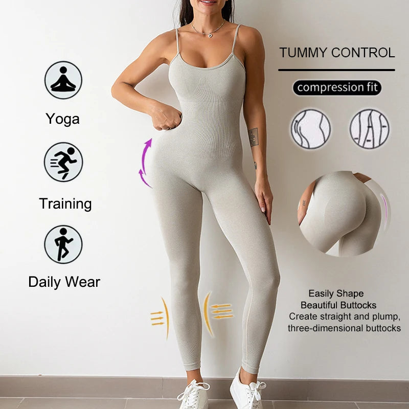 Sport Studio Women's Solid Color Slim Fitting Bodysuit Jumpsuit Sexy Unitard With Straps Workout Sets Women Sports Wear