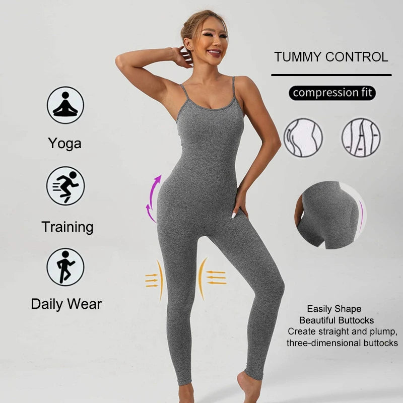 Sport Studio Women's Solid Color Slim Fitting Bodysuit Jumpsuit Sexy Unitard With Straps Workout Sets Women Sports Wear