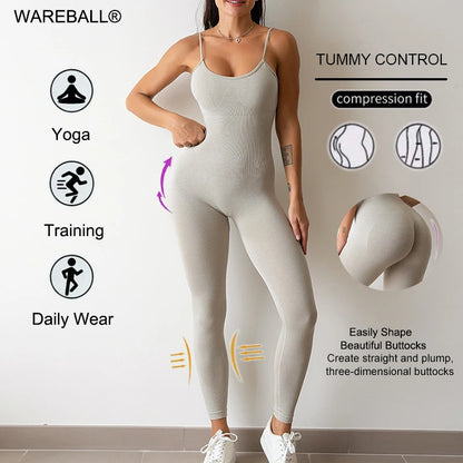Sport Studio Women's Solid Color Slim Fitting Bodysuit Jumpsuit Sexy Unitard With Straps Workout Sets Women Sports Wear