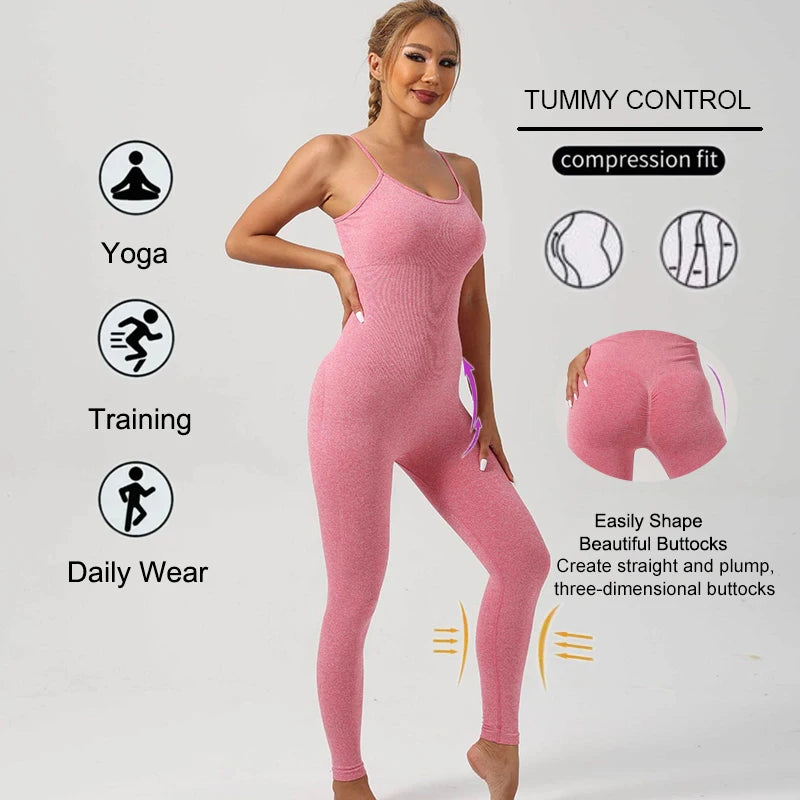 Sport Studio Women's Solid Color Slim Fitting Bodysuit Jumpsuit Sexy Unitard With Straps Workout Sets Women Sports Wear