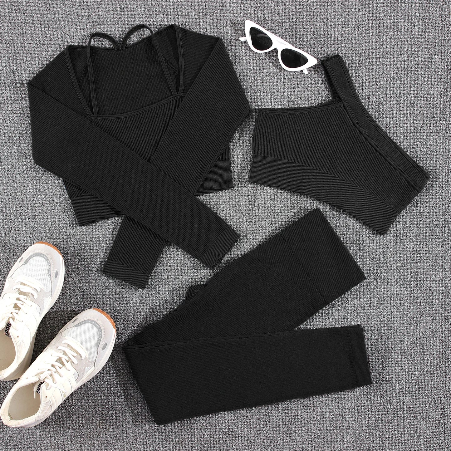 1/2/3/4/5PCS Gym Leggings Women Pants Sets Thread Sexy Sport Autumn  T-Shirt Sets Seamless Outdoors Activewear Suit Tank Top