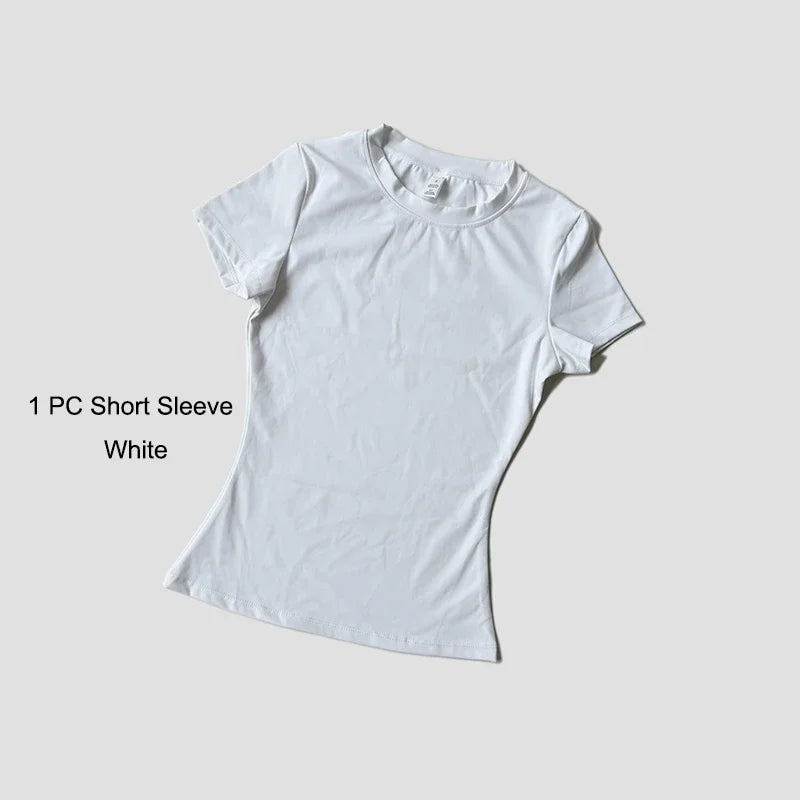 Quick-Drying Gym Leggings Set Sport Suit Short Sleeve Breathable Stretchy Slim Fitness Active Top Tight Gym Set