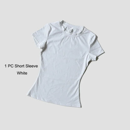 Quick-Drying Gym Leggings Set Sport Suit Short Sleeve Breathable Stretchy Slim Fitness Active Top Tight Gym Set