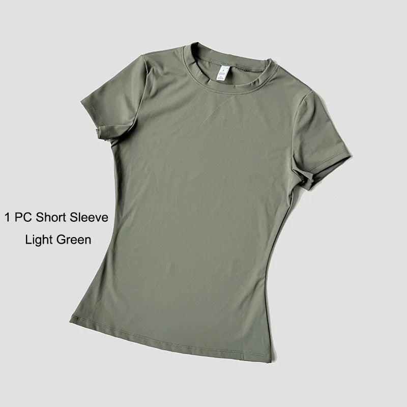 Quick-Drying Gym Leggings Set Sport Suit Short Sleeve Breathable Stretchy Slim Fitness Active Top Tight Gym Set