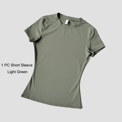 Quick-Drying Gym Leggings Set Sport Suit Short Sleeve Breathable Stretchy Slim Fitness Active Top Tight Gym Set