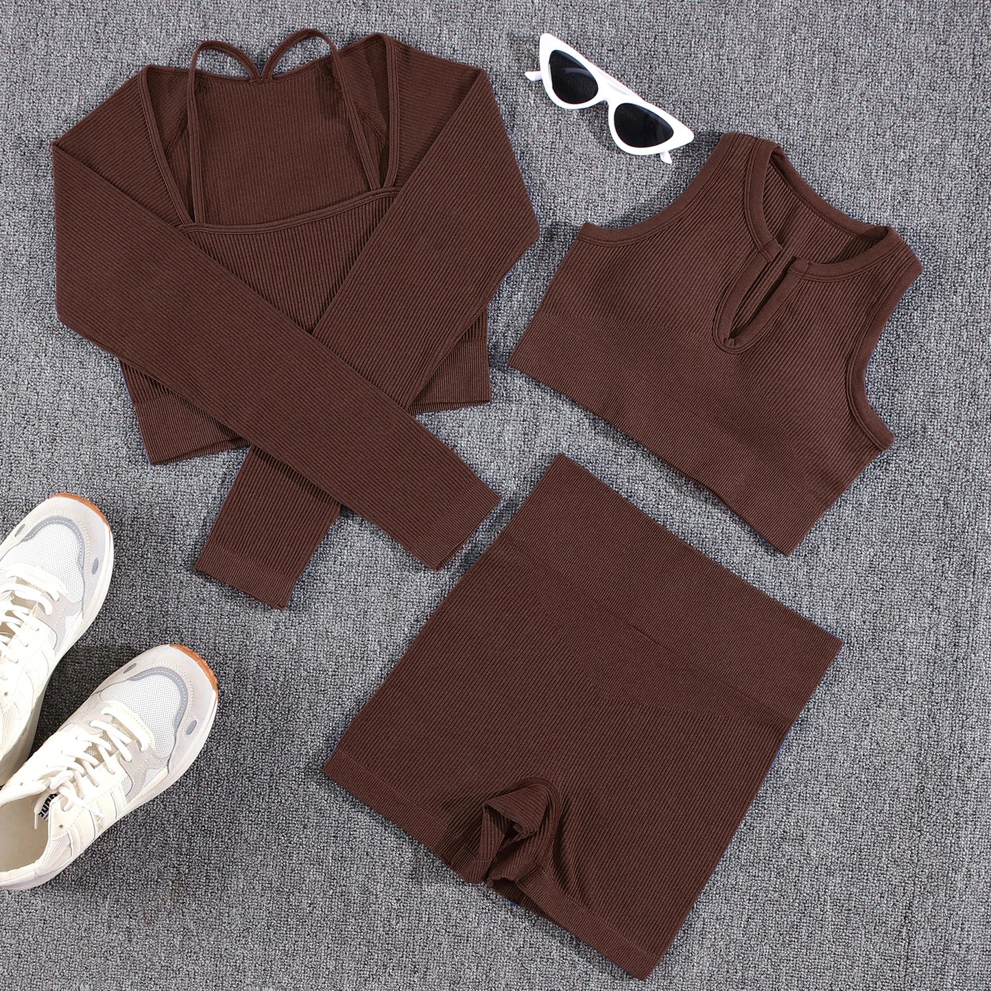 1/2/3/4/5PCS Gym Leggings Women Pants Sets Thread Sexy Sport Autumn  T-Shirt Sets Seamless Outdoors Activewear Suit Tank Top