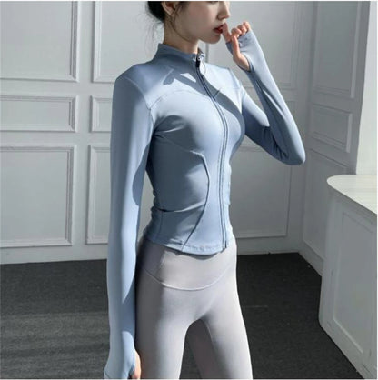 Women Long Sleeve Sport Jacket Spring Summer Gym Workout Coat Yoga Running Sports Cycling Top Casual Zipper Outfit Clothes Chic