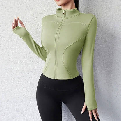 Womens Winter Fleecing Full Zipper Long Sleeve Workout Activewear Sport Fleece Yoga Jacket With Thumb Hole