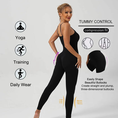 Sport Studio Women's Solid Color Slim Fitting Bodysuit Jumpsuit Sexy Unitard With Straps Workout Sets Women Sports Wear