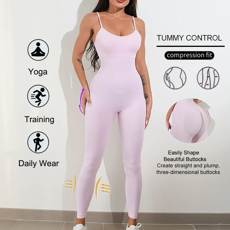 Sport Studio Women's Solid Color Slim Fitting Bodysuit Jumpsuit Sexy Unitard With Straps Workout Sets Women Sports Wear