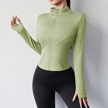 Womens Winter Fleecing Full Zipper Long Sleeve Workout Activewear Sport Fleece Yoga Jacket With Thumb Hole