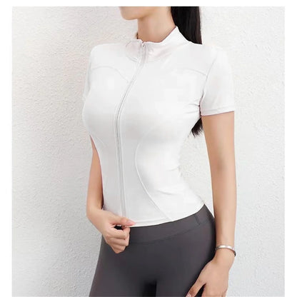 Casual Slim Sports Coat For Women Short Sleeve Solid Zipper Tops Female Cycling Running Yoga Outfit Clothes Summer Sport Jacket