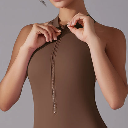 Sexy Hollow Backless Scrunch Sporty Jumpsuit Raises Butt Woman Gym Set One Piece Sport Suit Sleeveless Zip Yoga Fitness Overalls