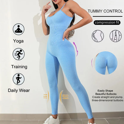 Sport Studio Women's Solid Color Slim Fitting Bodysuit Jumpsuit Sexy Unitard With Straps Workout Sets Women Sports Wear