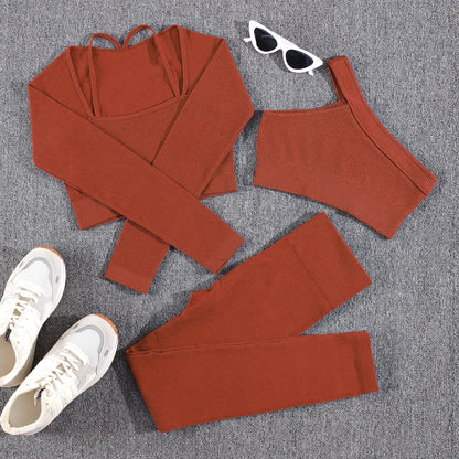 1/2/3/4/5PCS Gym Leggings Women Pants Sets Thread Sexy Sport Autumn  T-Shirt Sets Seamless Outdoors Activewear Suit Tank Top